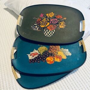 Mid-Mod Floral and Fruit Serving Trays